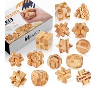 Tuauoe Wooden Brain Teaser Puzzles, 15pcs 3D Brain Teasers for Adults Teens Kids, Logic Mind Puzzle Box Lock Toy Removing Assembling 3D Small Puzzle Gift Set, Small 3D Unique IQ Hand Puzzles