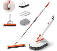 Tub and Tile Scrubber Bathroom Cleaner Shower Cleaning Brush 52.36” Detachable Long Handle V-Shaped Stiff Bristles Grout Brush Scrub Brushes & 3 Scrub Heads for Bathroom Bathtub Floor Baseboard Window