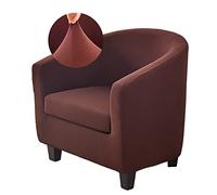 Tub Chair Cover 2 Piece Armchair Slipcovers with Seat Cover Stretch Removable Washable Barrel Chair Covers Furniture Protector for Club Bar Office (Brown)