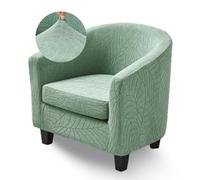 Tub Chair Cover 2 Piece Leaf Armchair Slipcovers with Seat Cover Stretch Removable Washable Barrel Chair Covers Furniture Protector for Club Bar Office (Green)