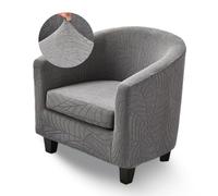 Tub Chair Cover 2 Piece Leaf Jacquard Armchair Slipcovers with Seat Cover Stretch Removable Washable Bucket Chair Covers Furniture Protector for Club Bar Office Reception(Dark Gray)