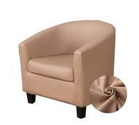 Tub Chair Cover 2 Piece Leather Armchair Slipcovers with Seat Cover, Stretch Washable Outdoor Club Bar Office Sofa Covers Furniture Protector (Khaki)