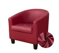 Tub Chair Cover 2 Piece Leather Armchair Slipcovers with Seat Cover, Stretch Washable Outdoor Club Bar Office Sofa Covers Furniture Protector (Burgundy Red)