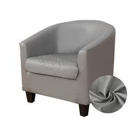 Tub Chair Cover 2 Piece Leather Armchair Slipcovers with Seat Cover, Stretch Washable Outdoor Club Bar Office Sofa Covers Furniture Protector (Light Gray)
