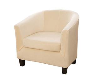 Tub Chair Cover 2 Piece Set - Upgraded 2 IN 1 Design Removable High Stretch Soft Velvet Sofa Couch Arm Bucket Chairs Armchair Seat Covers with Cushion Cover for Dining Living Room Office Reception
