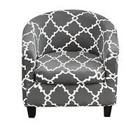 Tub Chair Covers - 2 Piece Set Removable High Stretch Printed Soft Bucket Chair Covers Armchair Slipcovers for Dining Living Room Internet Cafe Bar Office Reception