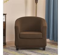 Tub Chair Covers 2 Piece Set Stretch Armchair Slipcovers with Cushion Cover Washable Single Sofa Covers for Club Bar Office 16 Colors (Brown)