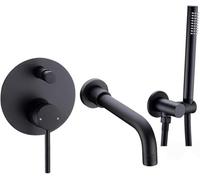Tub Taps, Bathtub Mount Shower Set Mixer Valve 2 Function Bathtub Filler Mixer Taps Hot and Cold Bathroom Shower Faucet Bath Spout Shower,Brushed Gold (Black)