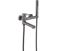 Tub Taps, Brass Gun Gray Wall Mounted Shower Taps Single Handle Hot and Cold Water Mixer Tub Faucet with Bathtub Faucets and Handheld Shower, Luxury Shower Set,C LWX
