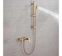 Tub Taps, Brass Wall Mounted Single Handle Hot and Cold Water Shower Taps Set Bathtub Mixer with Handheld Shower and Lifting Rod, Luxury Shower Set,Brushed Gold