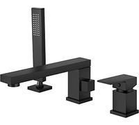 Tub Taps Brass with Handheld Shower Deck Mount Bathtub Filler 3 Hole Single Handle Widespread Bathtub Faucet, Singl Handle Brass Bathroom Sink Taps,Chrome (Matte Black)