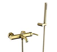 Tub Taps, Wall Mounted Brass Shower Taps Brushed Gold Bathtub Faucets Set with Handheld Shower, for Suitable Bathroom Luxury Shower Set,F,A