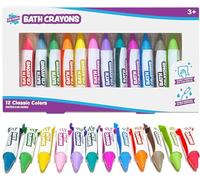 Tub Works® Smooth™ Bath Crayons Bath Toy, 12 Pack | Nontoxic, Washable Bath Crayons for Toddlers & Kids | Unique Formula Draws Smoothly & Vividly on Wet & Dry Tub Walls | Hexagon Grip Bathtub Crayons