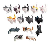 TUBAWD 14PCS Cat Figures, Mini Cat Figures, Black and White Cat - Handmade Small Figurines for Shelf Decor and Home, Tabletop Cute Unique Gift for Feline Lovers