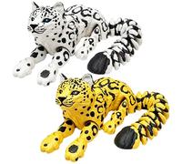 TUBAWD 2PCS 3D Printed Animals Set, 3D Animals Snow Leopard and Leopard, 3D Printed Cat Poseable Figure, 21 cm, 3D Printed Articulated Model for Desk Decor