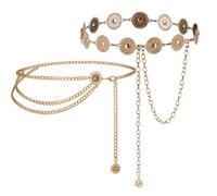 TUBAWD 2Pcs Boho Belt, Chain Belts for Women, Western Round Concho Chains, Adjustable Gold Concho Belts Westerns Cowgirl Chains Belt Boho Waist for Women Dresses Jeans