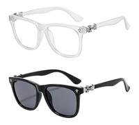 TUBAWD 2Pcs Clear Frame Glasses, Set with Clear Frame and Grey Lenses, Durable Eyewear for Various Occasions, Lightweight Design with 3.18 Temple Length