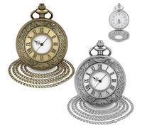 TUBAWD 2PCS Pocket Watch Set, Pocket Watch and Chain in Retro Bronze Color and Silver Tone, Pocket Watches for Men with Roman Numerals and Flip Cover
