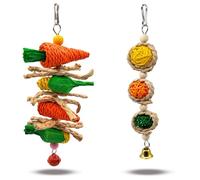 TUBAWD 2Pcs Rabbit Boredom Breakers, Chew Toy Set for Small Animals, Two Pieces with Carrot Corn Rope and Corn Husk Ball