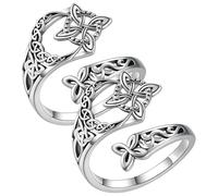 TUBAWD 2Pcs Witches Knot Ring, Celtic Knot Ring Thumb Ring Set, Vintage Geometric Cross Openwork Design, Mystical Symbol for Women, Adjustable Rings in Antique Silver Finish
