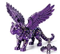 TUBAWD 3D Printed Animals, 3D Animals Starry Purple Winged Leopard, 3D Printed Cat Articulated, 3D Printed Poseable Desk Decor