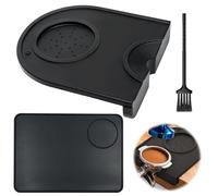TUBAWD 3PCS Coffee Mat, Coffee Tamper Mat, Non-Slip Tamping Mat for Countertops, Compact Coffee Station Accessory with Brush, 3-Piece Set in Black
