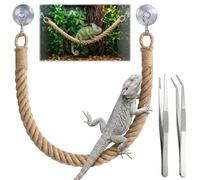 TUBAWD 3PCS Gecko Accessories, Crested Gecko Accessories, Reptile Tank Accessories with Suction Cups and Tweezers, 55CM Hemp Rope Set for Climbing Exploration and Habitat Enrichment