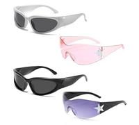 TUBAWD 4 Pcs Rave Glasses, Wrap Around Sunglasses, Rave Sunglasses Stylish and Cool Both Men and Women Can Use for Party Shade Sports Driving Bikes Outdoors