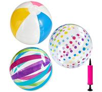 TUBAWD 4PCS Beach Ball Set, 40 cm Inflatable Beach Balls in Dot, Striped and Mixed Colours, for Pool Party