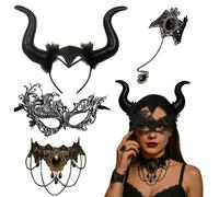 TUBAWD 4pcs Set Horns,Devil Horns, Gothic Cosplay Headband, Halloween Costume Accessories for Women, For Parties and Role Play (Contemporary)