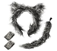 TUBAWD 4Pcs Wolf Ears, Grey Wolf Ears and Tail Set, Adult Wolf Costume Accessories, Four-Piece Cosplay Set, Furry Ears with Adjustable Headband, Fancy Dress Party Props