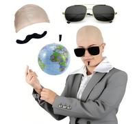 TUBAWD 5Pcs Set Bald Cap Pitbull, and Sunglasses Set - Nude Latex Bald Cap, Black Sunglasses, Inflatable Globe, Two Soul Patch - Music Icon Famous Celebrity Fancy Costume Accessory