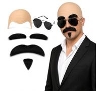 TUBAWD 6Pcs Bald Cap Set, Mr Worldwide Costume for Parties & Themed Events