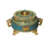 Tubayia Vintage Tibetan Lotus Flower Incense Burner Incense Burner Home Office Tea House Decoration (Blue)