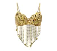 Tubayia Women's Belly Dance Bra Sequins Tassels Bra Top Costume for Dancing Carnival Party