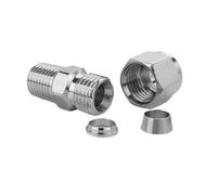 Tube Compression Fitting NPT Male Double Ferrule Compression Straight Tube Connector, 304 Stainless Steel Union Fitting(14MM*3/4INCH)