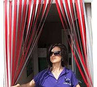 Tube panel as door curtain, fly and muck protection, door panel - red and silver - complete with self-adhesive hooks for UPVC plastic frames