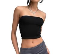 Tube Top for Women Sexy Summer Crop Tops Bandeau Going Out Tops Basic Strapless Top Fashion Aesthetic Clothes (UK, Alpha, L, Regular, Regular, Black)