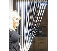 Tube Type Door Curtain Strip Blind With Self Adhesive Fitting Hooks for Plastic Door Frames - Silver/White - 80cm Wide x 200cm Drop