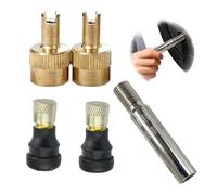 Tubeless Valve Set 7-Piece - 2 Valves + 1 Extender - Copper Valve 40 mm - Universal for Electric Scooter Bicycle Motor - Compact 24 mm - Gold - Easy Inflating