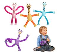 Tubes Sensory Toys - Giraffe Telescopic Tube Toys | Puzzle Suction Cup Shape Changing Fidget Pipes | Transforming into Animal Shapes, Extendable Pop Tubes, Funny Safari Gift for Kids Boys Girls