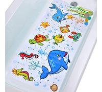 Tubozadi Bath Mat for Tub for Kids Non Slip Bathtub Mat for Baby Toddler Extra Long Bathroom Shower Mat with Suction Cups,Drain Holes,40X16 Inch,Dolphin