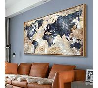 Tucai Decor Framed Wall Art World Map Wall Art Print Picture Decor Home Interior - Map Picture for Office Decor Travel Memory Nautical Map Canvas Artwork 20 x 40 inch Ready to Hang (Framed)