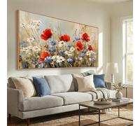 Tucai Decor Red Poppy and White Daisy Canvas Wall Art Bold Floral Painting Framed Modern Botanical Print Farmhouse Chic Home Decor 20x40 Inch Ready to Hang Picture