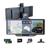 Tucarwyi 10.26" Wireless Portable Carplay Screen CarPlay & Android Auto Car Stereo 360 Rotation 4K Dash Cam 1080p Rear Camera Mirror Link Voice Control, GPS Navigation, FM Radio Receiver