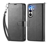 TUCCH Case for Galaxy S25 (6.2") 2025 5G, Magnetic PU Leather Wallet Case with Wrist Strap, RFID Blocking Protection, Credit Card Holders, Shockproof TPU, Stand Folio Flip Cover for Women Girls, Black