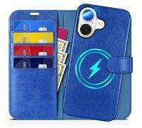 TUCCH Case for iPhone 16 (6.1"), [Detachable] 2 in 1 Wallet Cover with[RFID Blocking][Wireless Charging][Card Holders][Viewing Stand] Shockproof Magnetic PU Leather Removable Folding Case, Klein Blue
