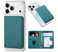 TUCCH for Magsafe Wallet, 6 Card Holders with[RFID Blocking], Magmetic PU Leather Folio Card Case [Clear ID Window] for iPhone 17/16/15/14/13/12 Pro/Pro Max/Air/Plus Series, Teal Green