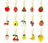 TUCEWP 15Pcs Cute Fruit Charms for Women Colorful Assorted Fruit Clip-on Charms Cherry Strawberry Stitch Markers Shoe Charm for Sneakers Shoelaces Charm Purse Bag Wallet Pendants Summer Accessories