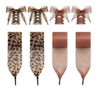 TUCEWP 2 Pairs Ribbon Shoe Laces for Women 4Cm Wide 47" Brown Leopard Print & Solid Tulle Flat Shoelaces Cute Fun Fashion Soft Snow Yarn Shoestrings for Sneakers Casual Shoes Boots Replacement